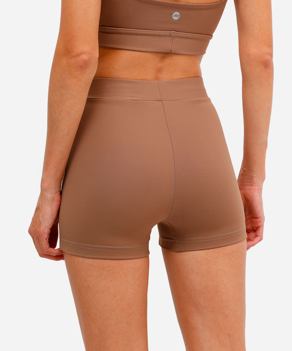 short feminino esportivo cintura alta marrom