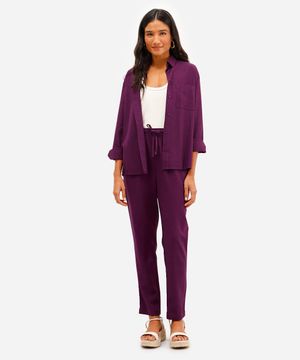 calça jogger feminina com linho roxo