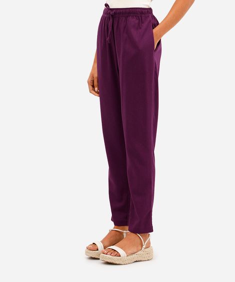 calça jogger feminina com linho roxo