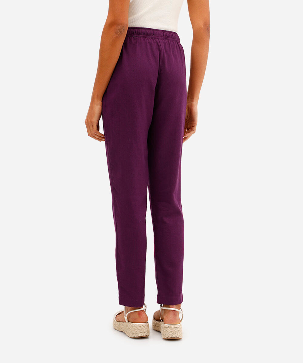 calça jogger feminina com linho roxo