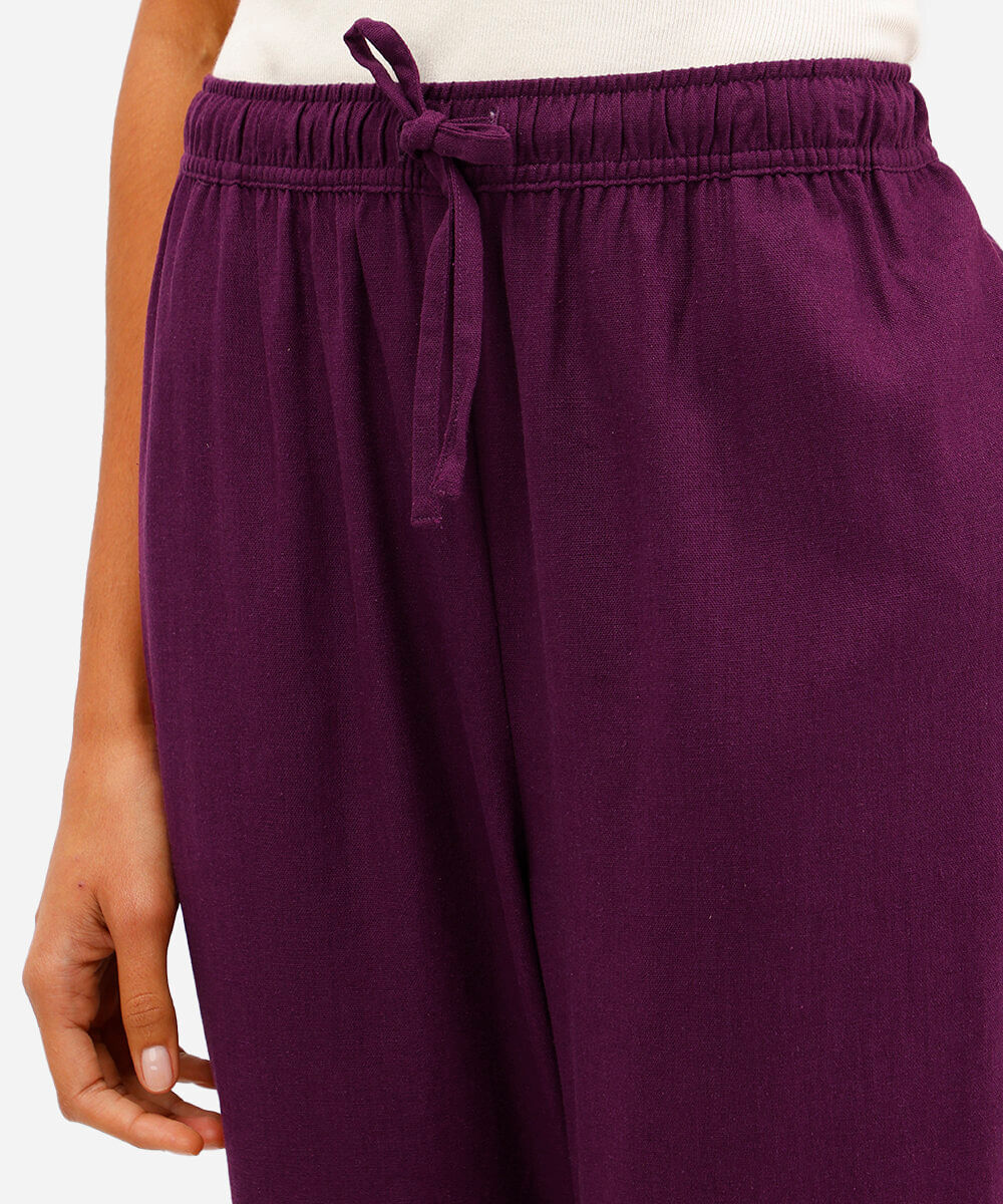 calça jogger feminina com linho roxo