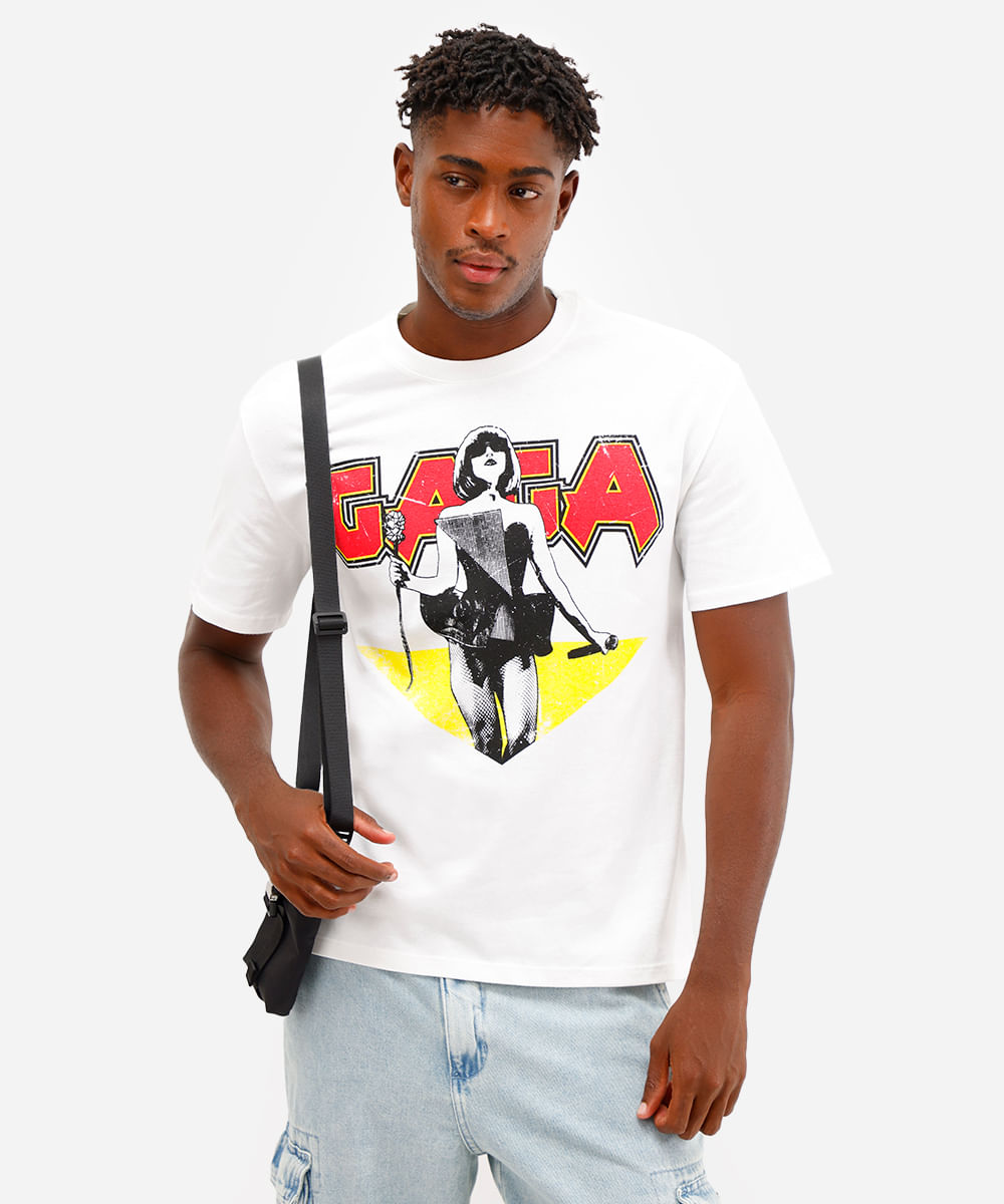 camiseta masculina de algodão lady gaga off white