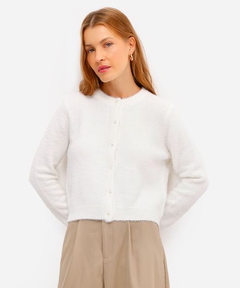 cardigan feminino de tricot texturizado off white
