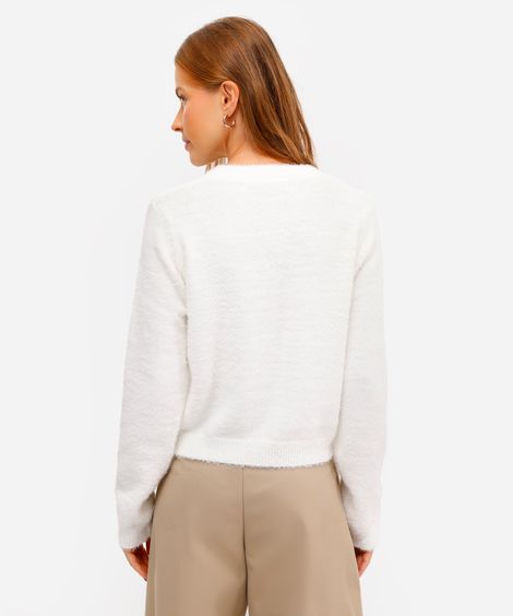 cardigan feminino de tricot texturizado off white