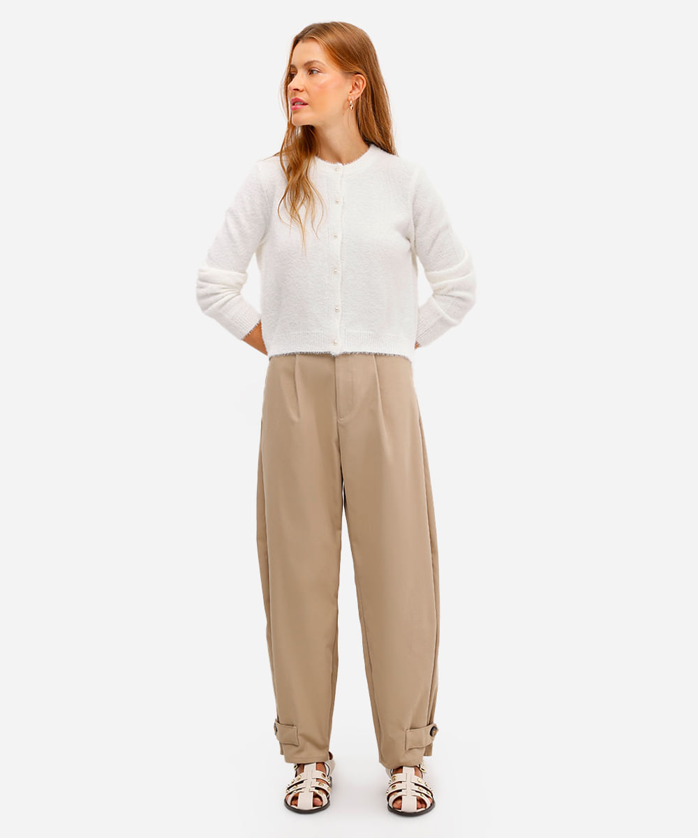 cardigan feminino de tricot texturizado off white
