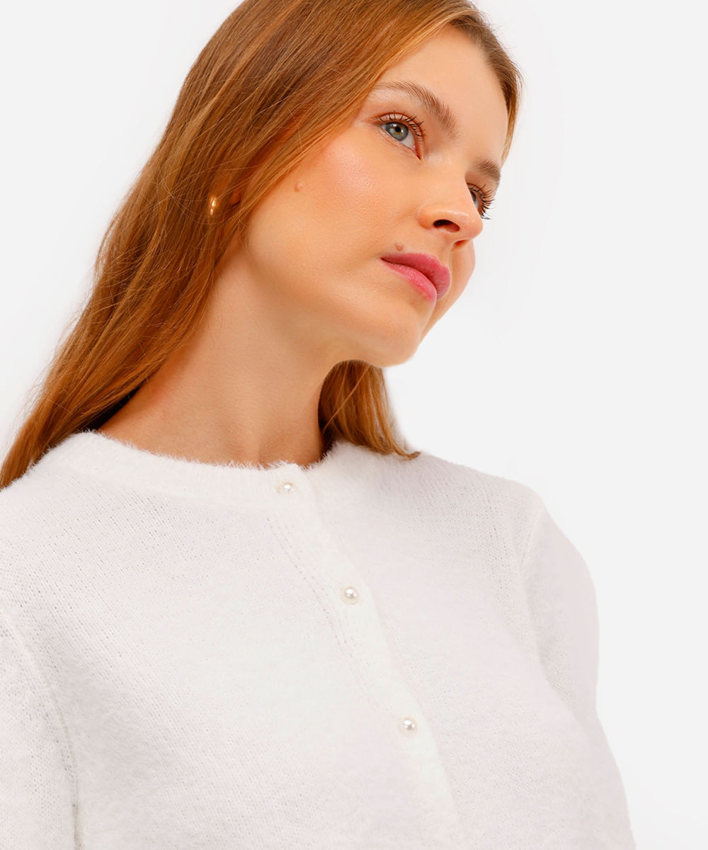 cardigan feminino de tricot texturizado off white