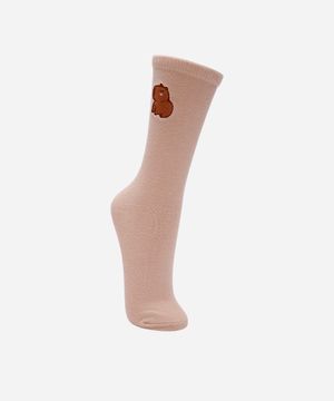 par de meia feminina de tricot cano alto capivara marrom
