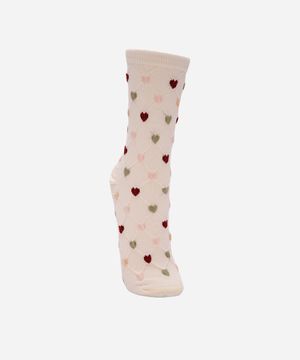 meia feminina cano longo texturizada coração off white