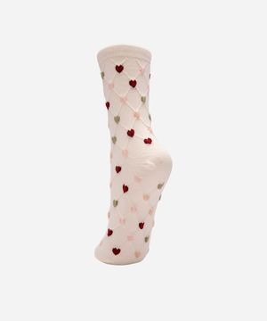 meia feminina cano longo texturizada coração off white