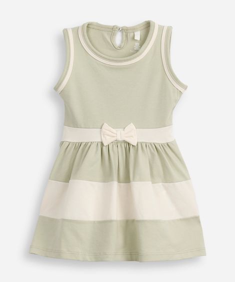 vestido infantil de algodão com recortes e laço verde