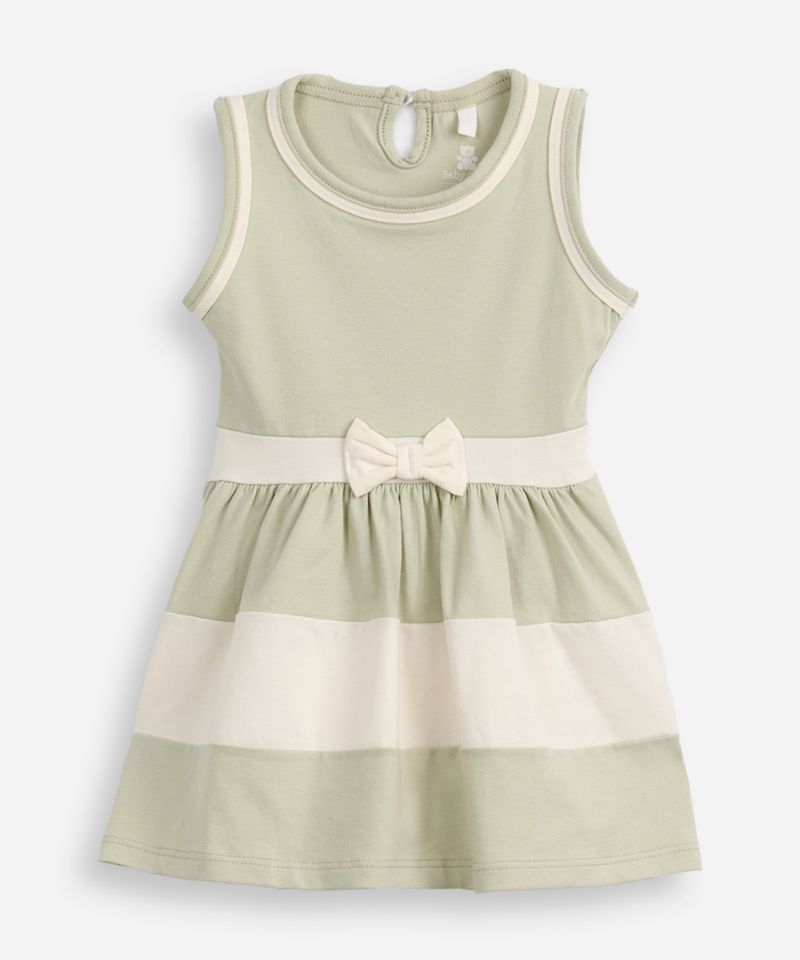 vestido infantil de algodão com recortes e laço verde