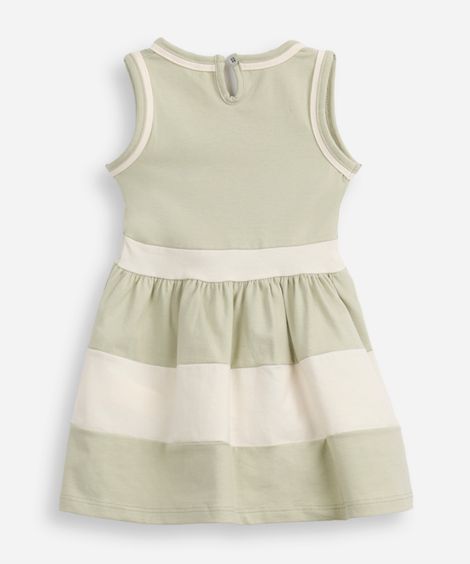 vestido infantil de algodão com recortes e laço verde