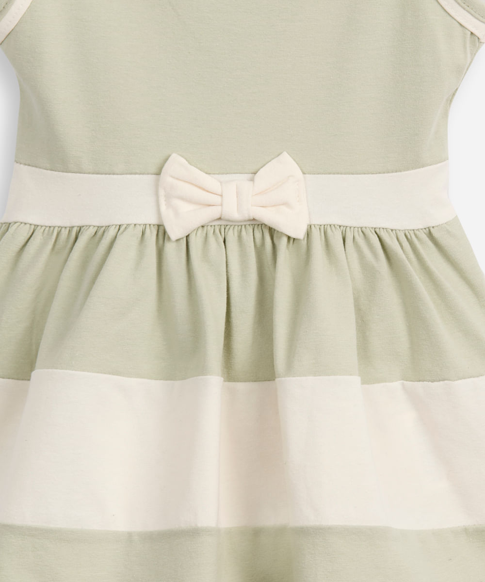vestido infantil de algodão com recortes e laço verde
