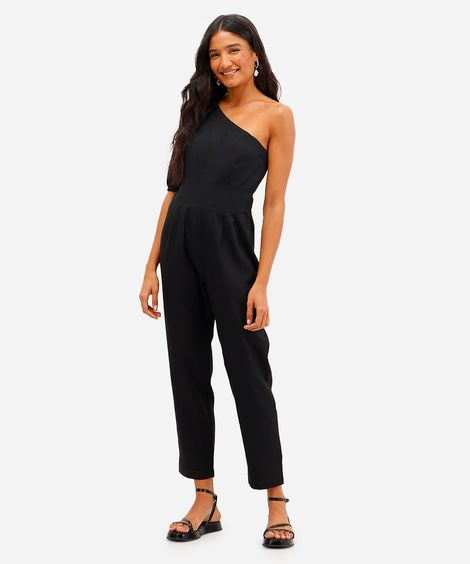 macacão ombro único feminino com linho preto