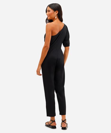 macacão ombro único feminino com linho preto
