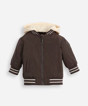 jaqueta bomber infantil com capuz marrom