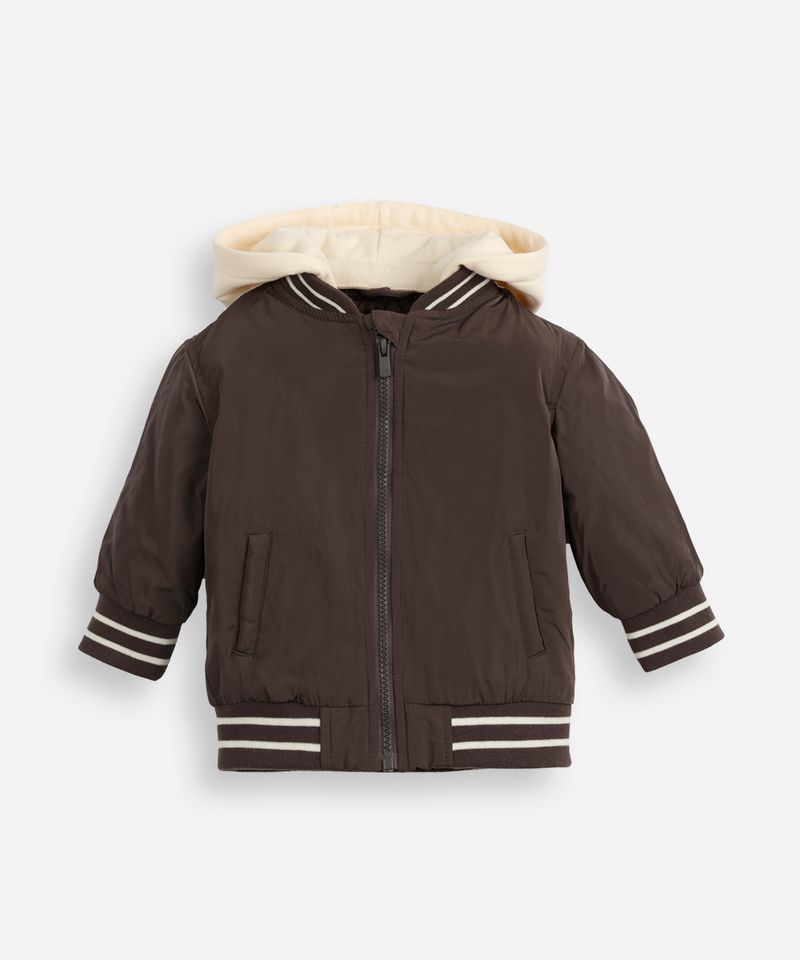 jaqueta bomber infantil com capuz marrom
