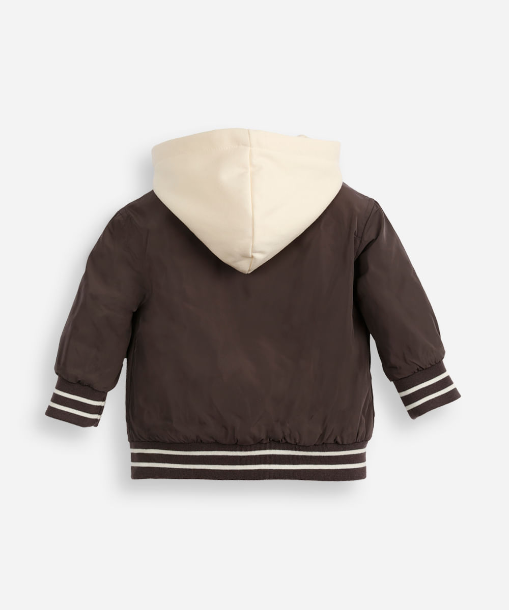 jaqueta bomber infantil com capuz marrom