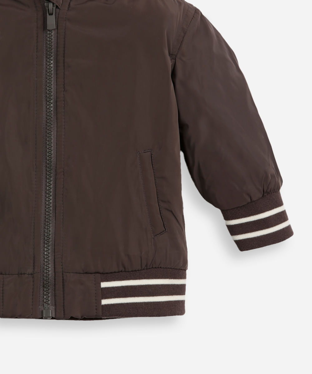 jaqueta bomber infantil com capuz marrom