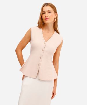 colete feminino de tricot decote v bege