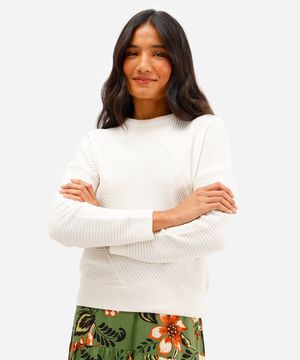 suéter feminino de tricot estampado off white