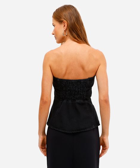 blusa sem alça feminina jeans com peplum preta