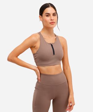 top feminino esportivo ace com zíper marrom