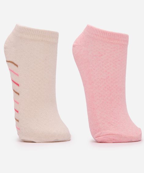 kit de 2 meias cano médio femininas listrada colorida