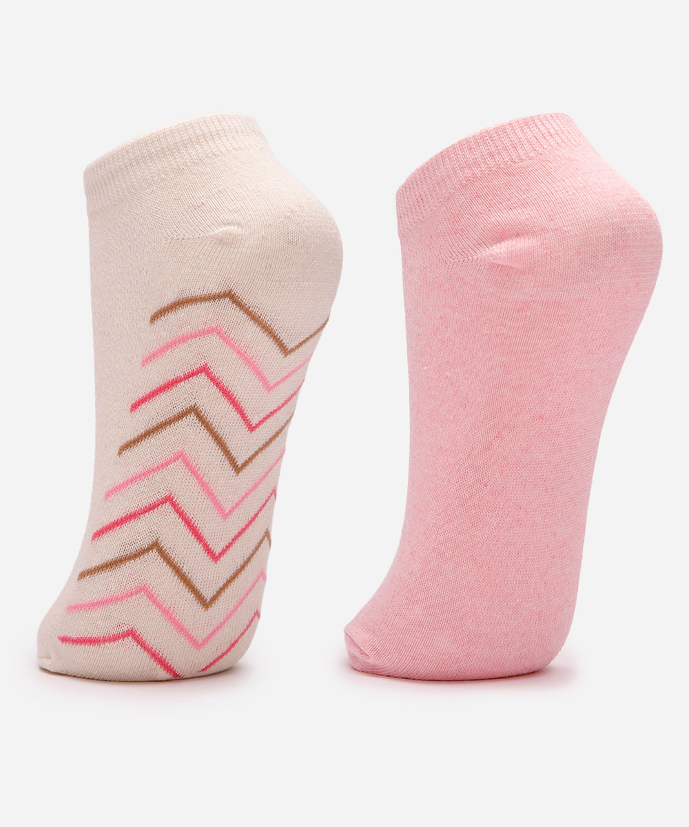 kit de 2 meias cano médio femininas listrada colorida