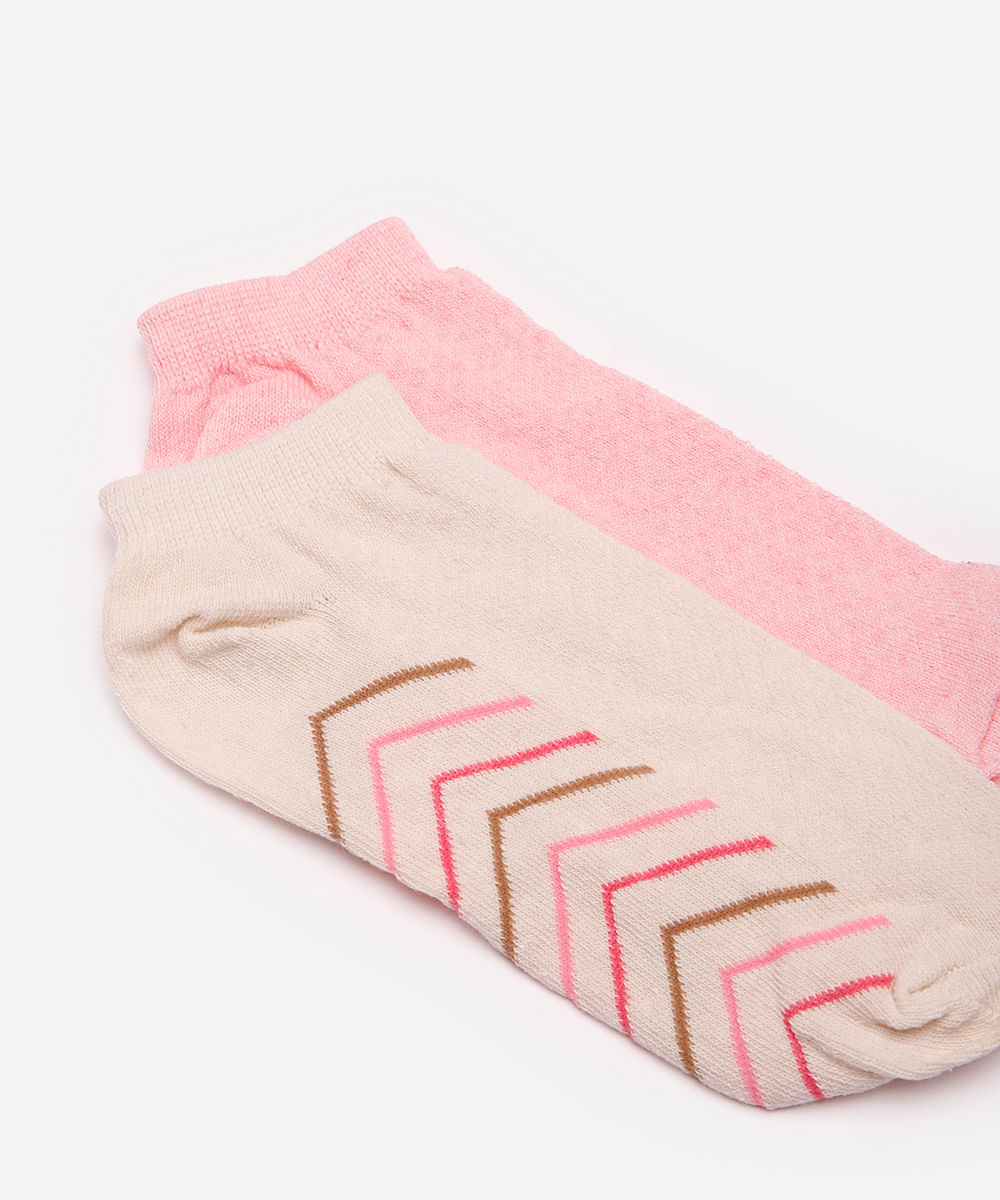 kit de 2 meias cano médio femininas listrada colorida