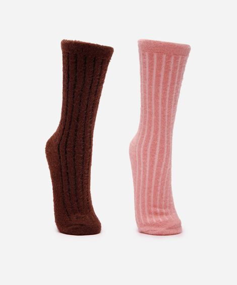 kit de 2 meias femininas cano alto colorida