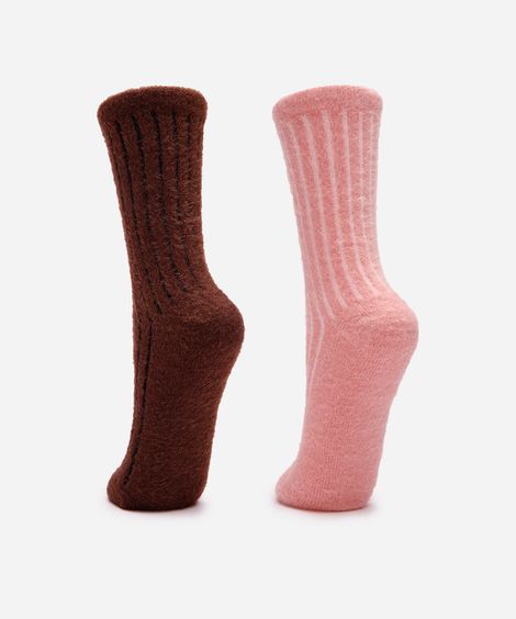 kit de 2 meias femininas cano alto colorida