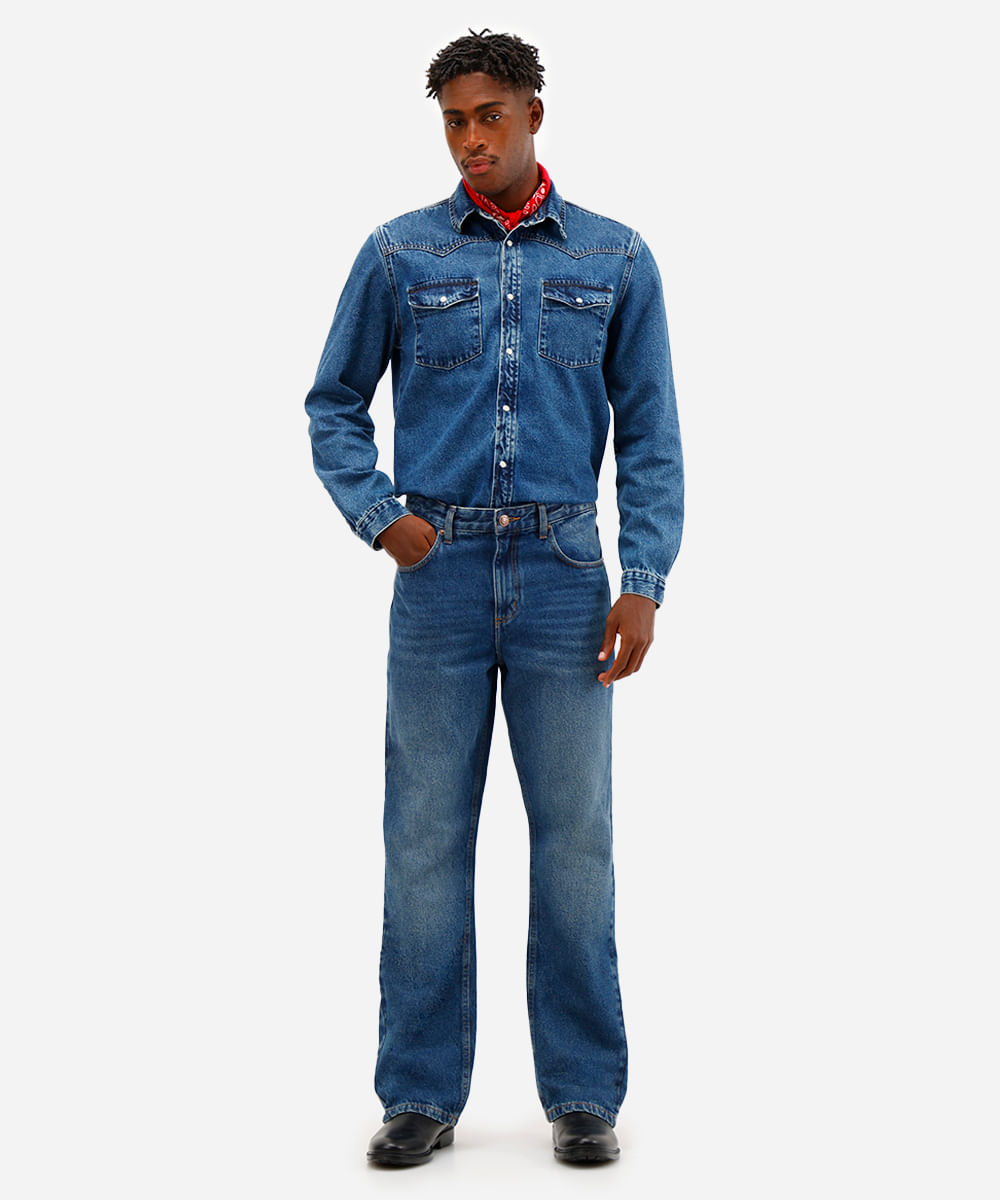 calça flare masculina jeans azul