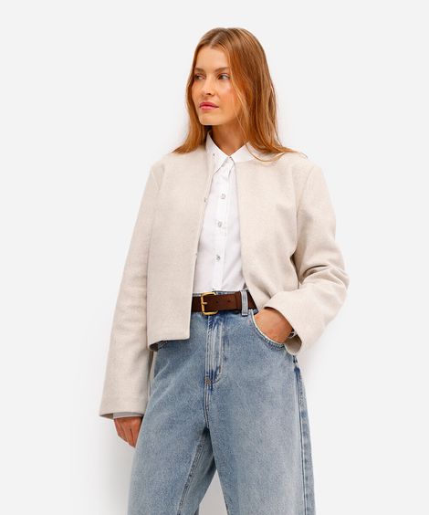 casaco feminino manga longa texturizado bege