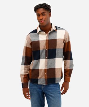camisa masculina de algodão manga longa xadrez preta
