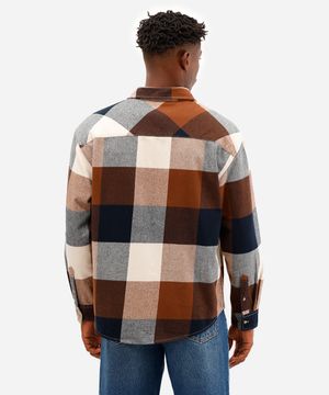 camisa masculina de algodão manga longa xadrez preta