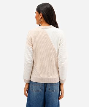 suéter feminino de tricot estampado bege