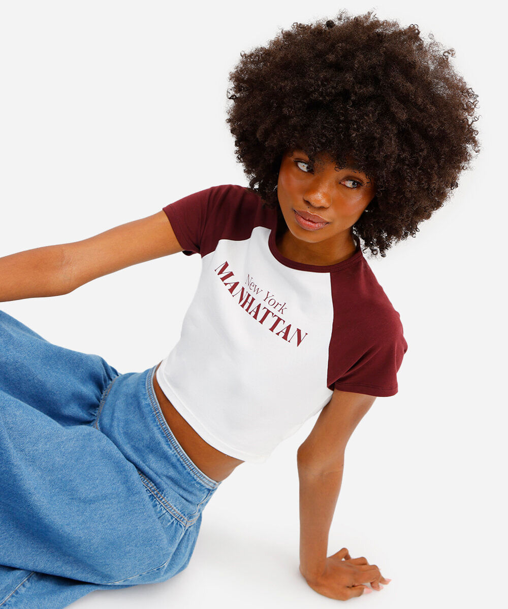 cropped feminino de algodão manga raglan manhattan vinho
