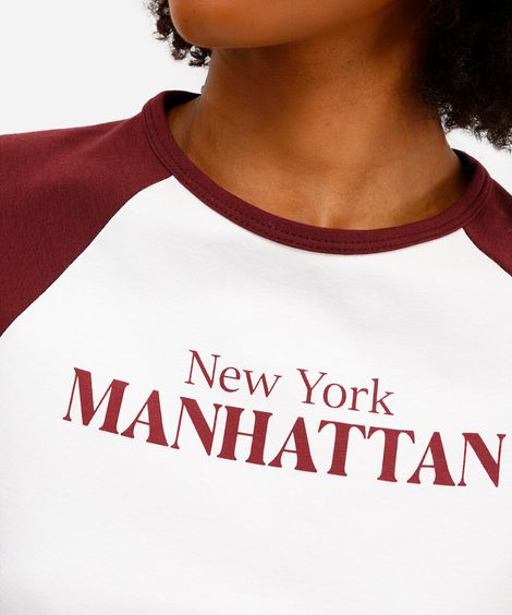 cropped feminino de algodão manga raglan manhattan vinho