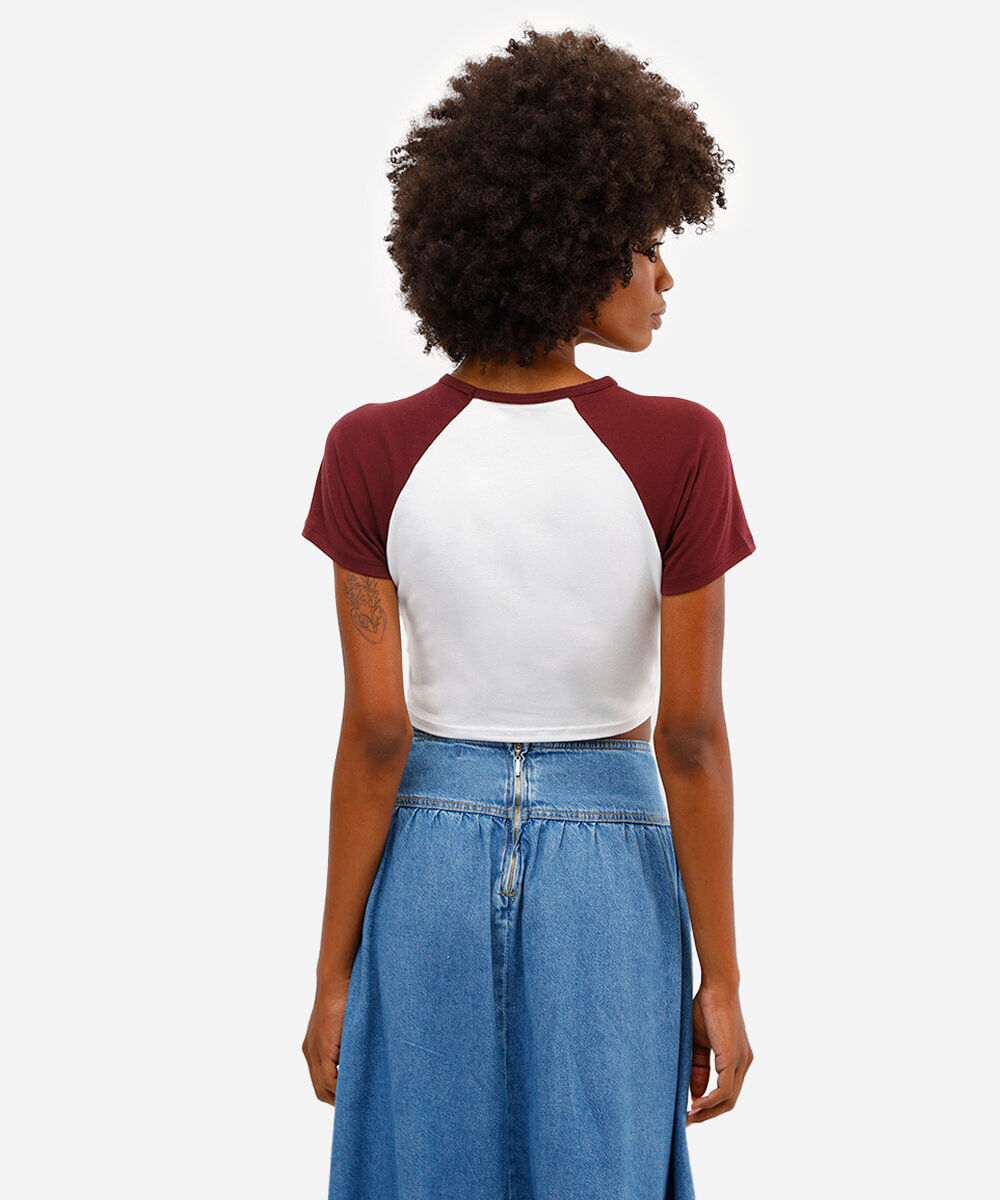 cropped feminino de algodão manga raglan manhattan vinho