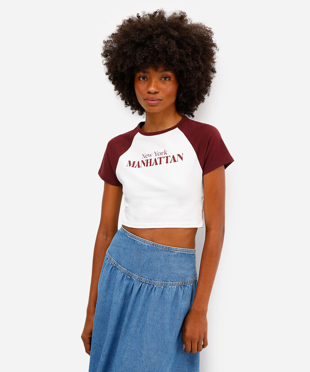 cropped feminino de algodão manga raglan manhattan vinho