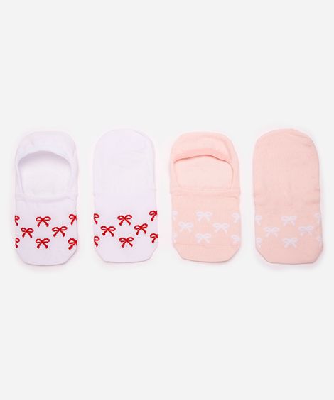 kit de 2 meias femininas sapatilha com lacinho colorida