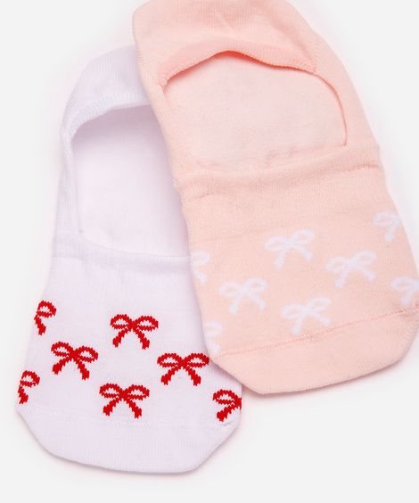 kit de 2 meias femininas sapatilha com lacinho colorida