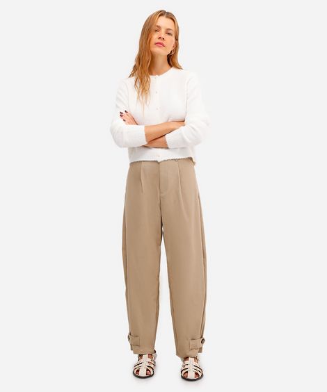 calça balloon feminina de alfaiataria bege