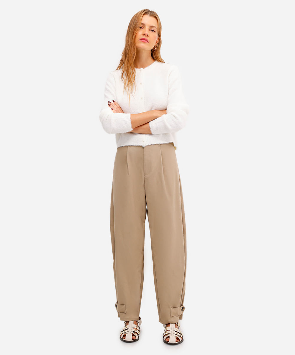 calça balloon feminina de alfaiataria bege