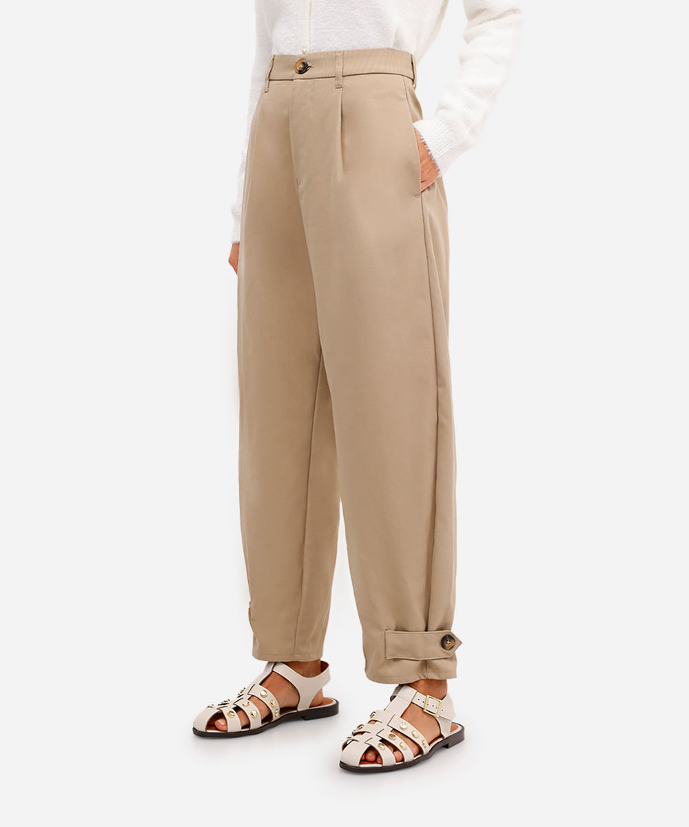 calça balloon feminina de alfaiataria bege