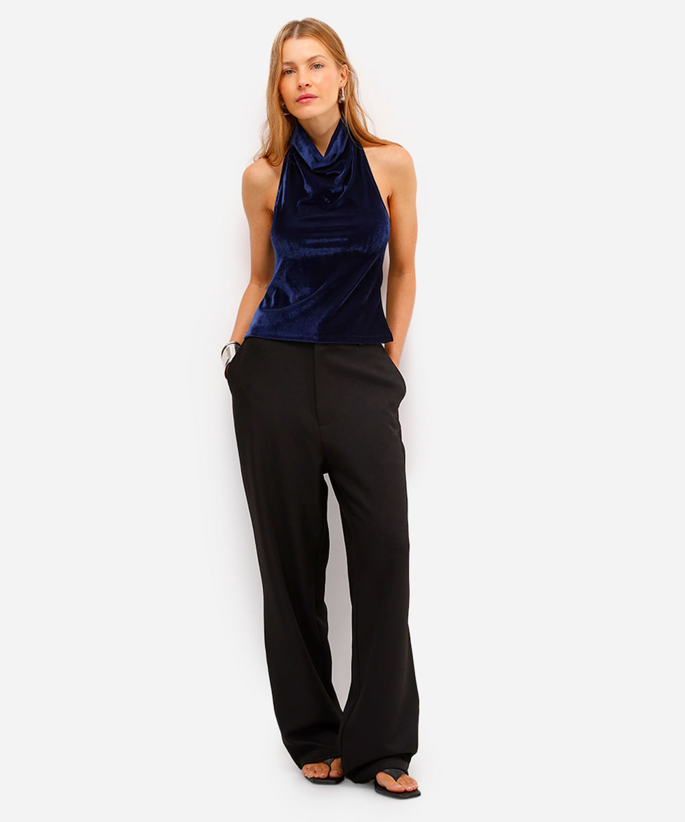blusa frente única feminina de veludo azul
