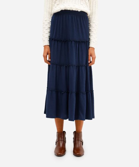 saia midi texturizada com frufru azul