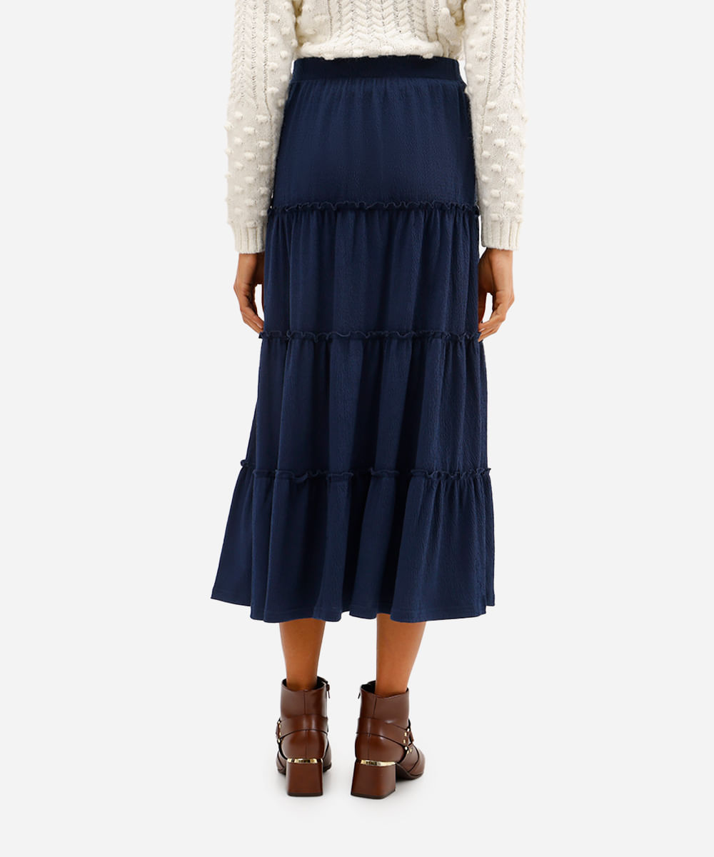 saia midi texturizada com frufru azul