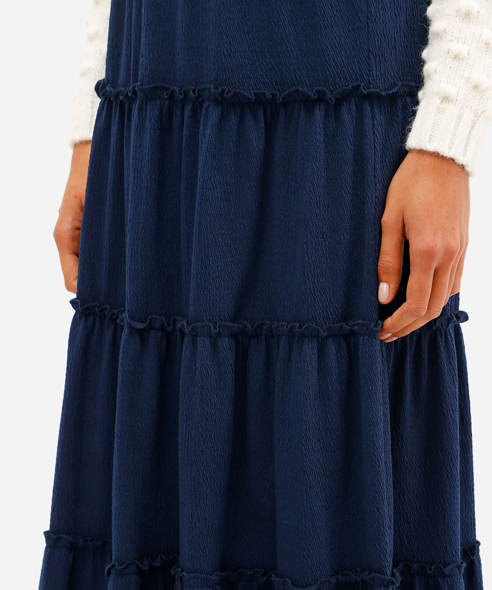saia midi texturizada com frufru azul